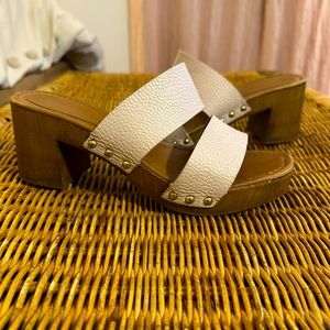 Christian di Riccio leather platform sandal chunky heel nailhead trim clogs